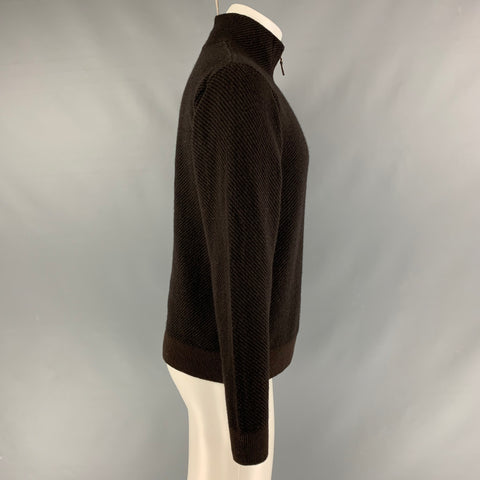 RAFFI Size S Black & Brown Striped Cashmere Sweater