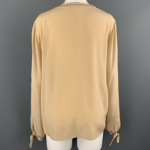 CHLOE Taille 8 Blouse en crêpe de soie beige à col en V et poignets à nœud