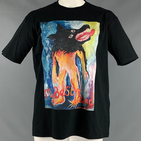 ENDLESS JOY Taille XL T-shirt à col rond en coton graphique multicolore noir
