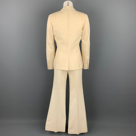 GUCCI Size 6 Cream &  Navy Pinstripe Wool Peak Lapel Wide Leg Pants Suit