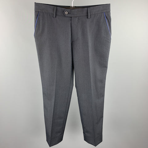 J. LINDEBERG Size 32 Black Pinstripe Wool Blend Zip Fly Dress Pants