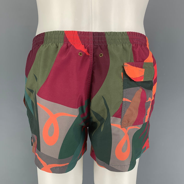 TIMO Size M Multi-Color Print Polyester Drawstring Swim Trunks