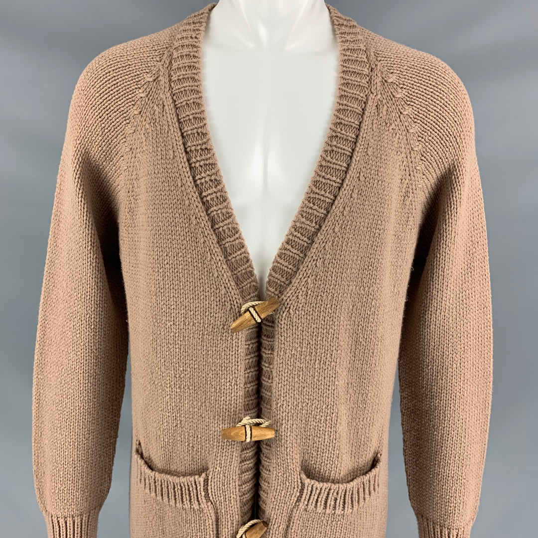 BURBERRY PRORSUM Spring 2015 Size M Tan Knitted Cashmere Blend Patch Pocket Cardigan Sweater