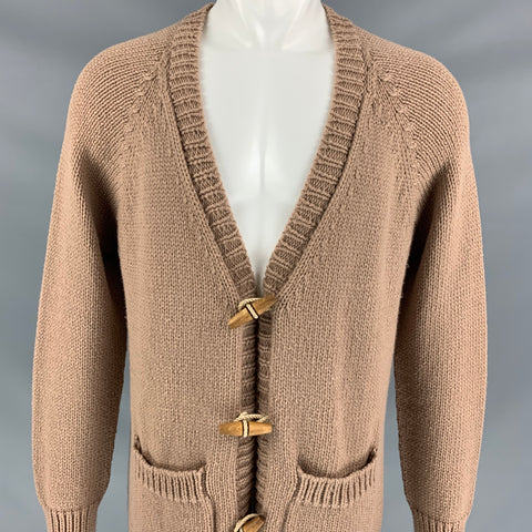 BURBERRY PRORSUM Printemps 2015 Taille M Tan Tricoté Cachemire Mélange Patch Pocket Cardigan Pull