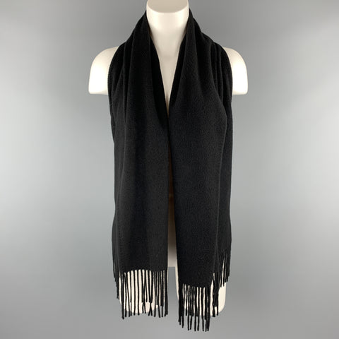 HERMES Size 8 Black Cashmere Fringe Leather Back Scarf Vest