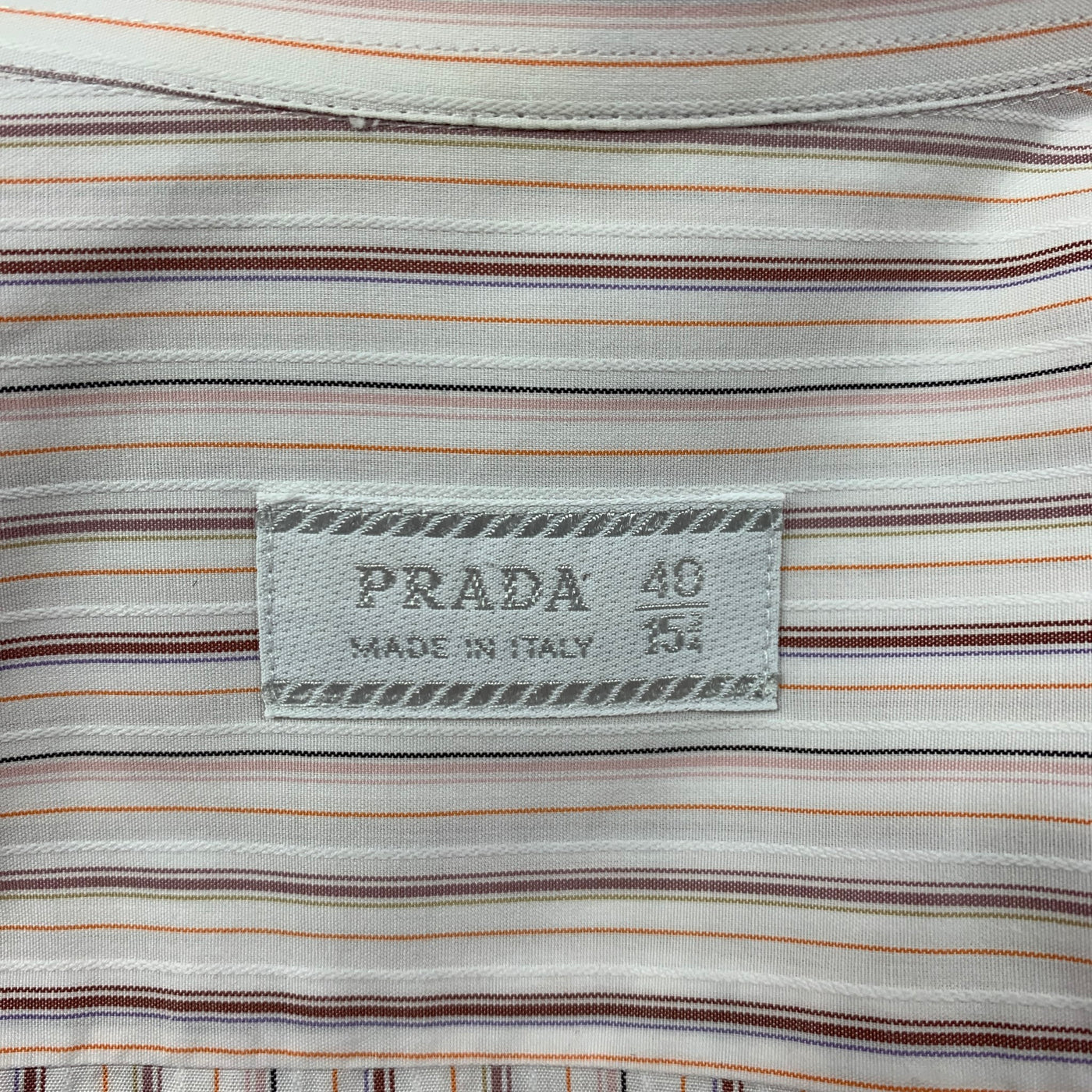 PRADA Size M White Orange Stripe Cotton Long Sleeve Shirt