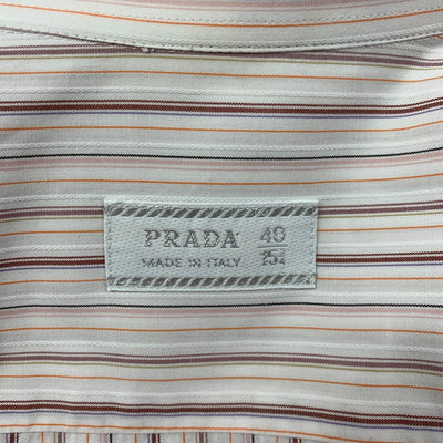 PRADA Size M White Orange Stripe Cotton Long Sleeve Shirt
