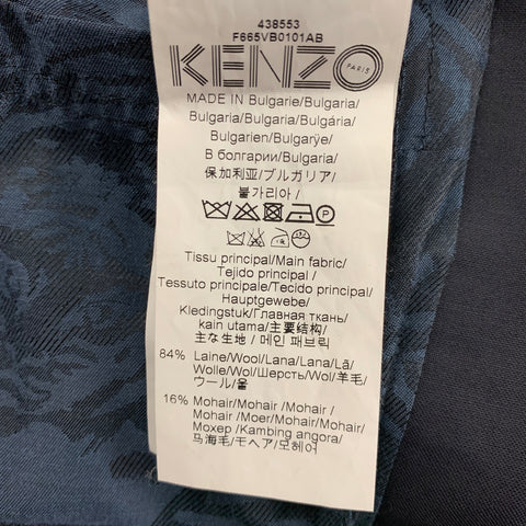 KENZO Size 38 Navy Blue Color Block Wool Mohair Notch Lapel Suit