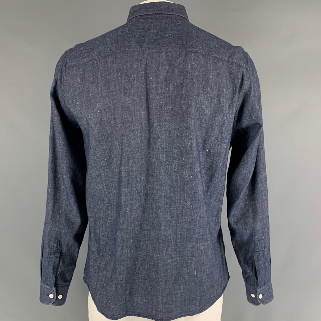 WALTER VAN BEIRENDONCK Talla XL Camisa de manga larga de algodón con bordado naranja marino