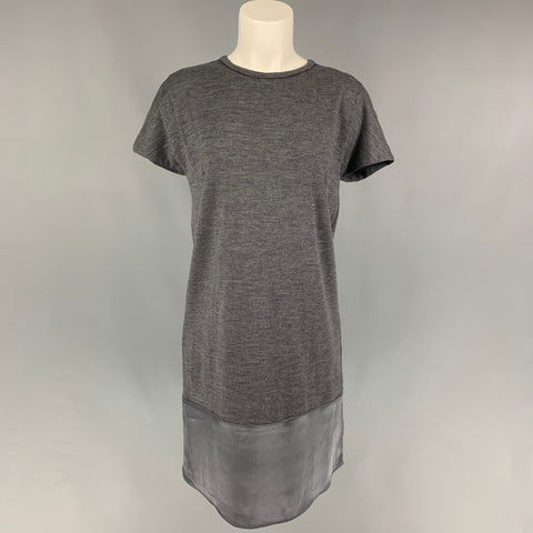 BRUNELLO CUCINELLI Taille M Robe à manches courtes en laine grise bicolore