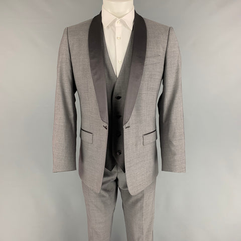 DOLCE & GABBANA Size 38 Grey Wool Blend Shawl Collar 3 Piece Tuxedo Suit