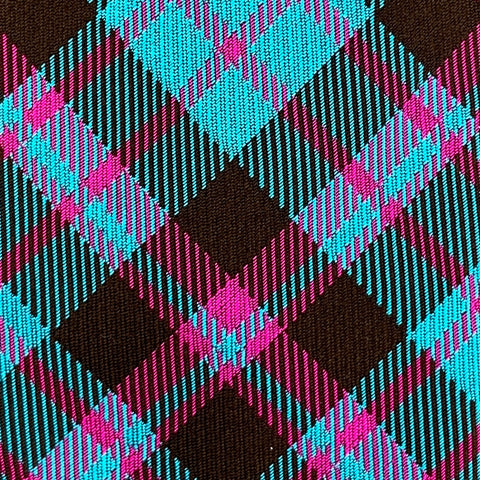 PHINEAS COLE Aqua Blue & Pink Plaid Silk Skinny Tie