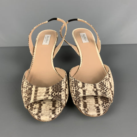 MAX MARA Sandales à bride arrière en peau de serpent beige taupe taille 9