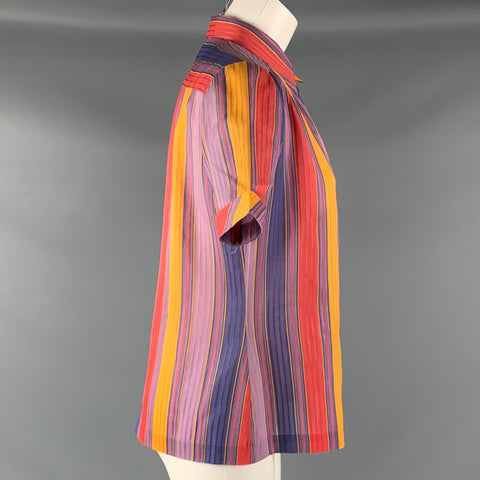 LANVIN Taille 10 Haut décontracté à manches courtes à rayures orange violet