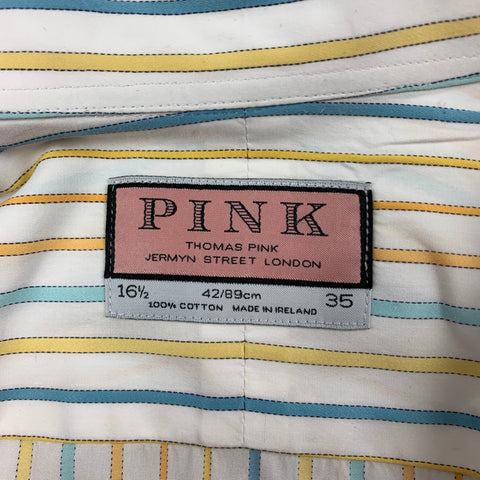 THOMAS PINK Size L White Orange Stripe Cotton French Cuff Long Sleeve Shirt