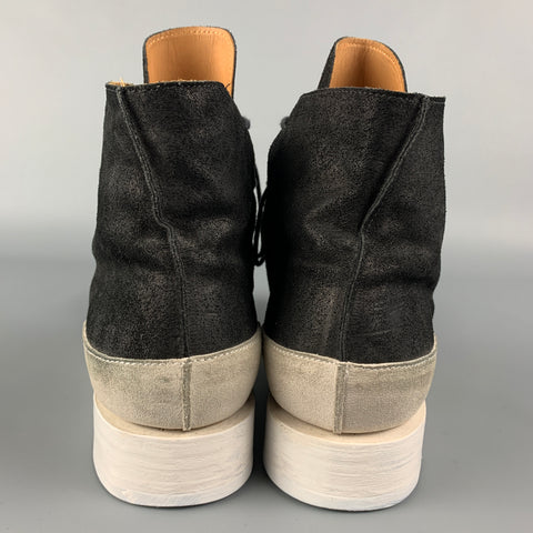 A.MCDONALD Size 10 Black & White Color Block Leather Lace Up Boots