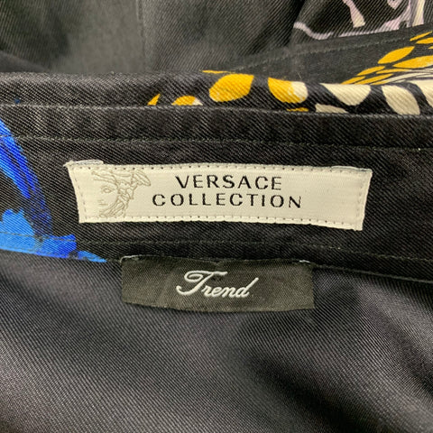 VERSACE COLLECTION Size L Black Print Silk Hidden Placket Long Sleeve Shirt