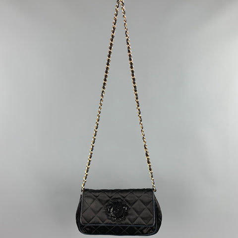 Vintage CHANEL Black Quilted Nylon Leather Trim Cross Body Handbag