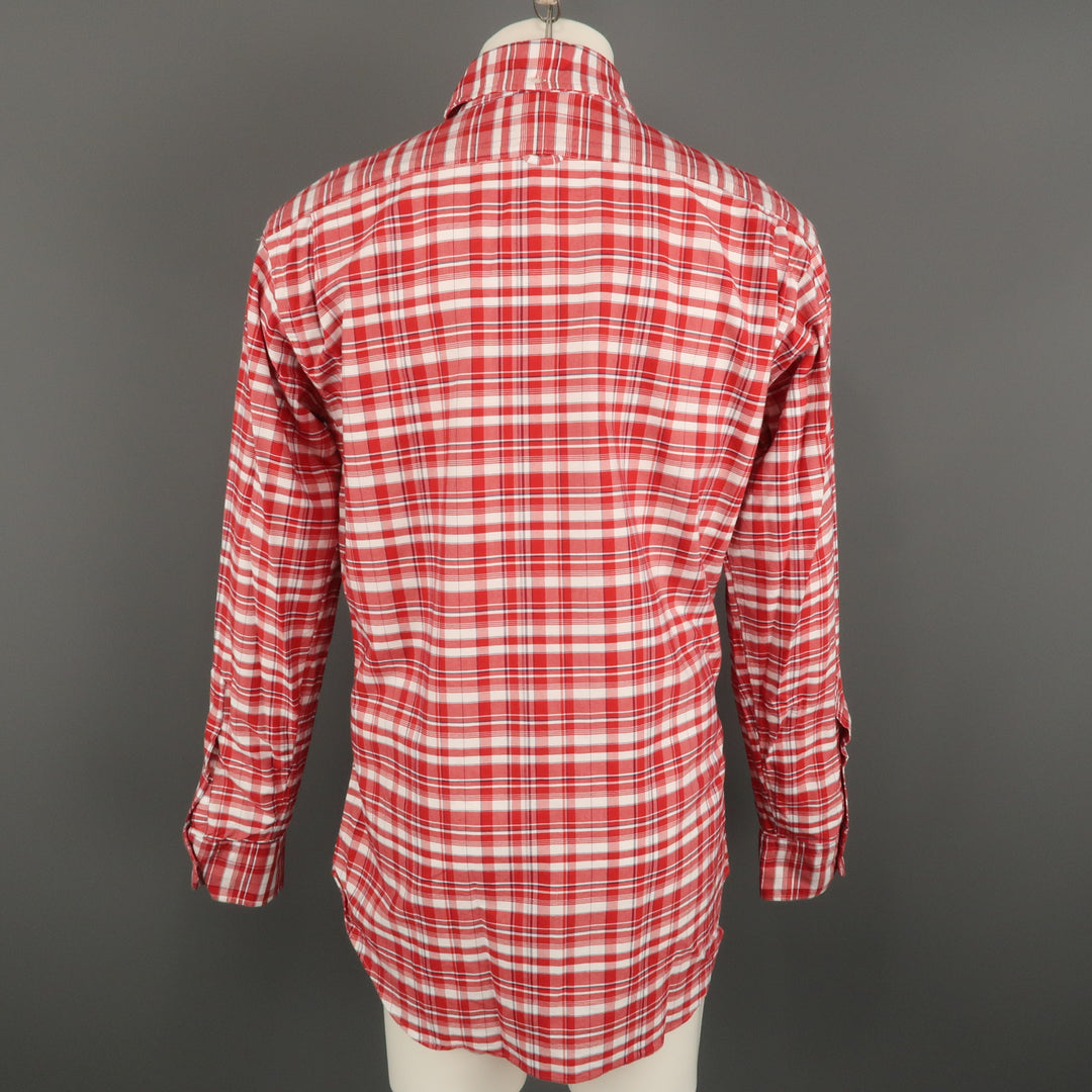 THOM BROWNE Camisa de manga larga con botones de algodón a cuadros rojos y blancos talla XXL