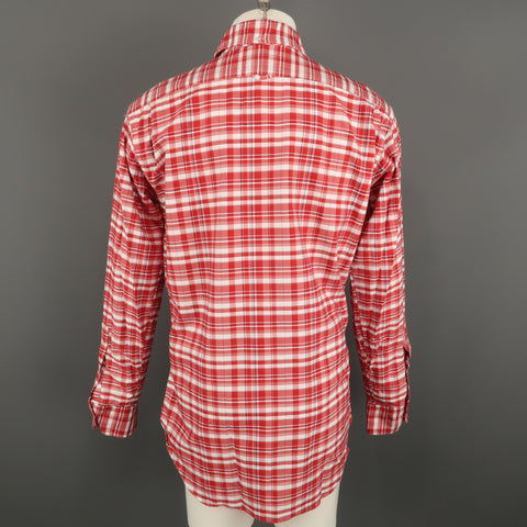 THOM BROWNE Size XXL Red & White Plaid Cotton Button Up Long Sleeve Shirt