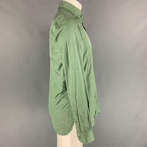 ERMENEGILDO ZEGNA Size M Green Solid Cotton Button Down Long Sleeve Shirt