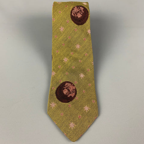 JEAN PAUL GAULTIER Olive Burgundy Stars Silk Cotton Tie