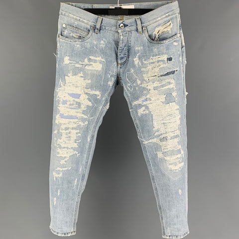 DOLCE & GABBANA Size 32 Light Blue Distressed Cotton Skinny Jeans