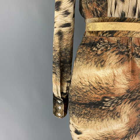 JUST CAVALLI Taille 2 Robe à manches longues marbrée en mélange de viscose marron beige