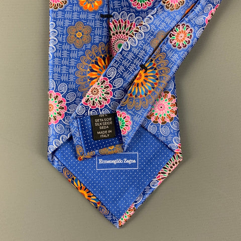 ERMENEGILDO ZEGNA Blue Multi-Color Abstract Silk Tie