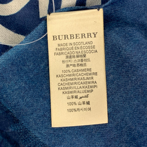 BURBERRY PRORSUM Spring 2015 Size One Size Blue & White Script Cashmere Scarf