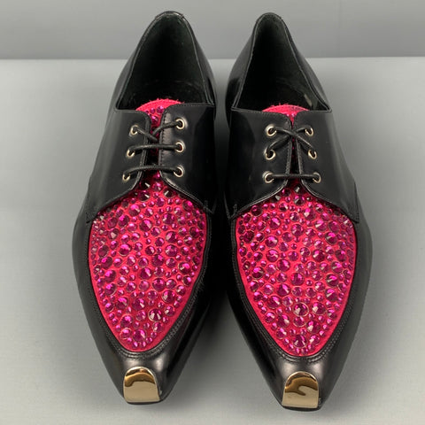 GIORGIO ARMANI Size 6 Black Pink Leather Beaded Lace Up Shoes