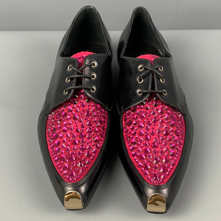GIORGIO ARMANI Size 6 Black Pink Leather Beaded Lace Up Shoes