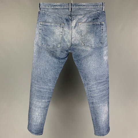CALVIN KLEIN Size 32 Light Blue Washed Cotton Polyester Slim Jeans