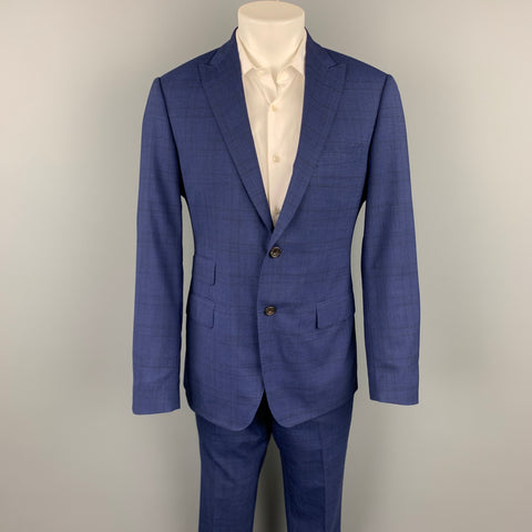 SAMUELSOHN Size 40 Navy Glenplaid Wool / Lycra Peak Lapel Custom Suit