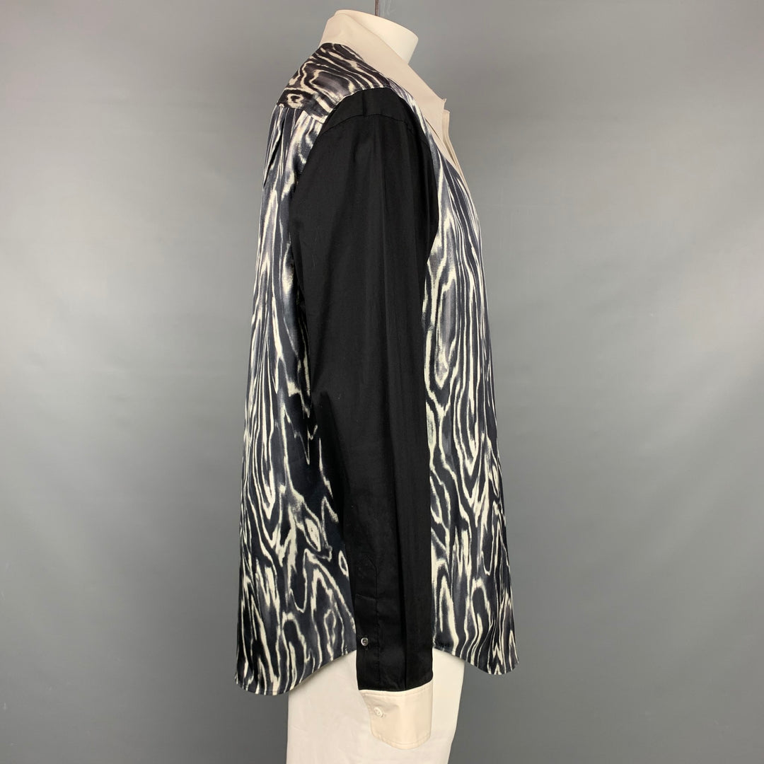3.1 PHILLIP LIM Size XL Black & Light Grey Print Silk / Cotton Long Sleeve Shirt