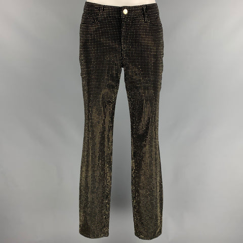 VERSACE COLLECTION Size 31 Black & Gold Studded Cotton Blend Slim Casual Pants