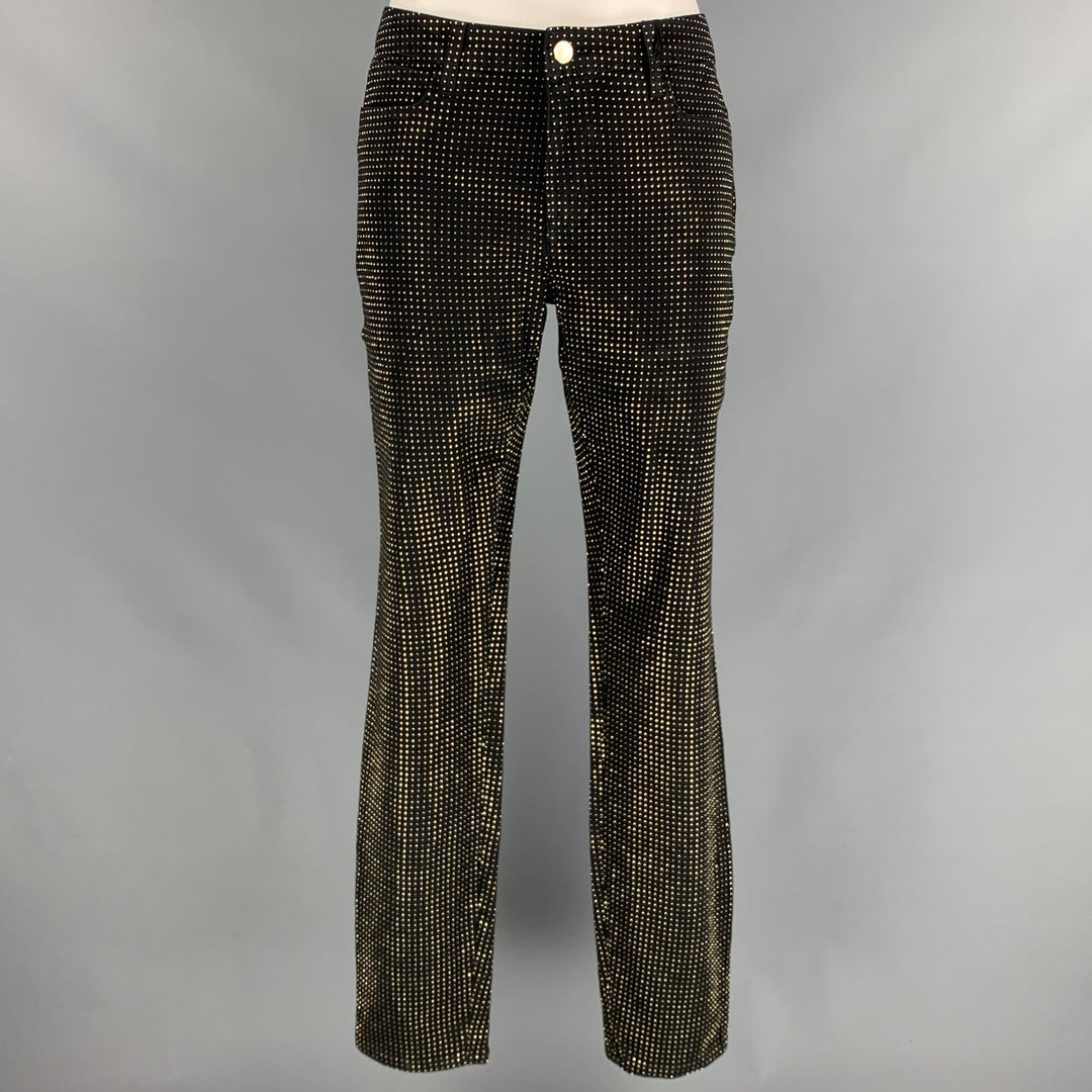 VERSACE COLLECTION Size 27 Black & Gold Studded Cotton Blend Slim Casual Pants