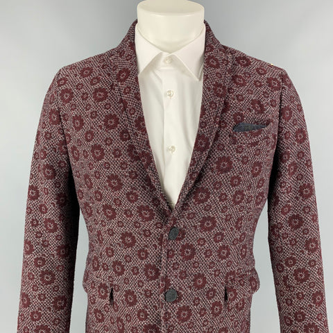 VOON Abrigo deportivo de mezcla de lana floral en color burdeos y blanco con un solo botonadura
