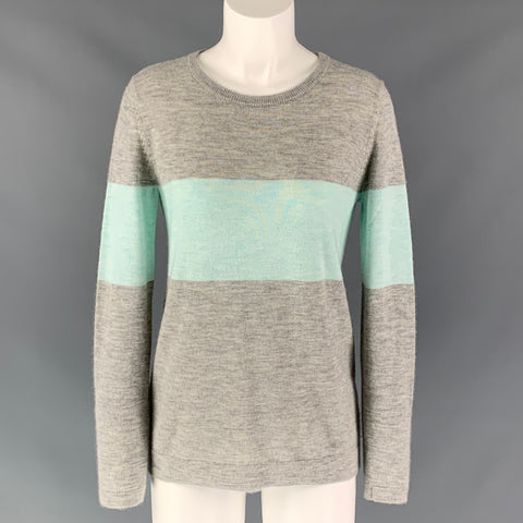 BARNEY'S NEW YORK Size S Grey Light Blue Cashmere Color Block Sweater