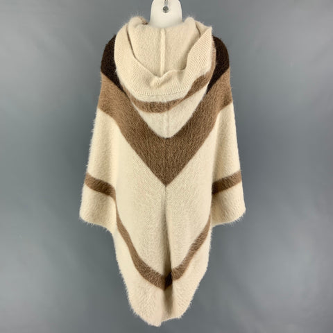 CELINE Size XS Cream Brown Alpaca Blend Color Block Poncho Sweater