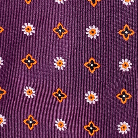MASSIMO BIZZOCCHI Purple Orange Abstract Floral Silk Tie