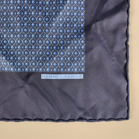 HERMES Navy Blue Dots Silk Twill Pocket Square