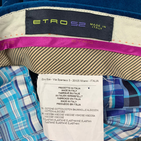 ETRO Size 36 Royal Blue Velvet Cotton Blend Zip Fly Dress Pants