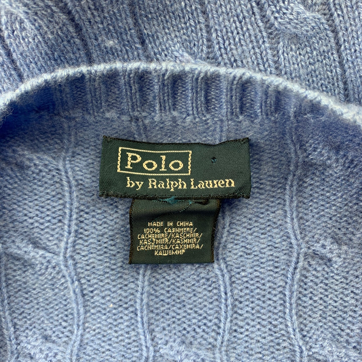 RALPH LAUREN Size S Blue Cable Knit Cashmere Crew-Neck Sweater