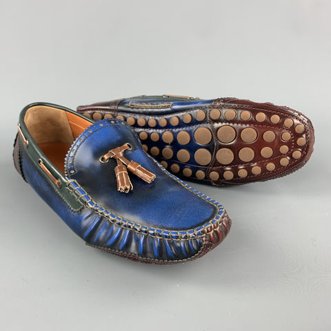 DSQUARED2 Size 10 Blue Antique Leather Drivers Loafers