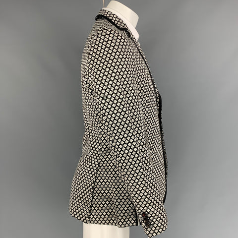 MOSCHINO Size 40 Black & White Floral Cotton / Rayon Notch Lapel Sport Coat