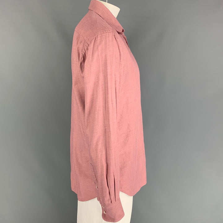 ARMANI COLLEZIONI Taille L Chemise à manches longues boutonnée en coton chiné rouge