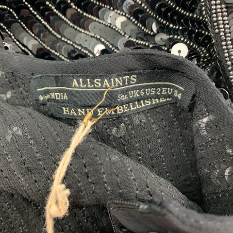 ALLSAINTS SPITALFIELDS Size 2 Black Viscose Beaded Sleeveless Dress