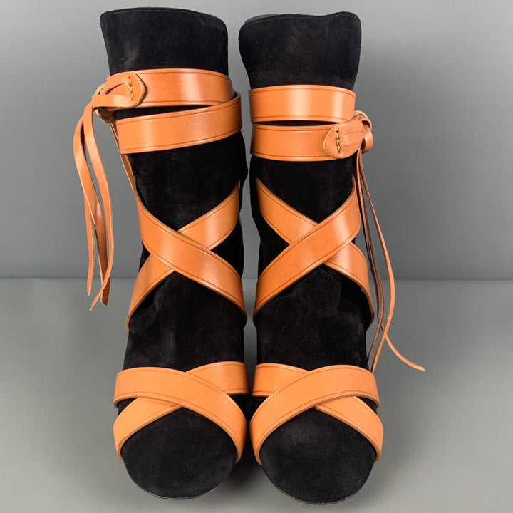 ISABEL MARANT Size 10 Black Tan Suede Calfskin Wrap Boots