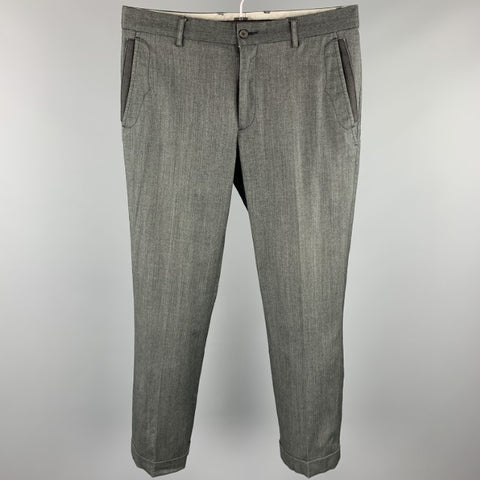 JOHN VARVATOS Size 30 Dark Gray Herringbone Cotton Blend Zip Fly Dress Pants